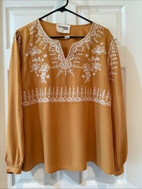 Savanna Jane Mustard Yellow Embroidered Peasant Tunic